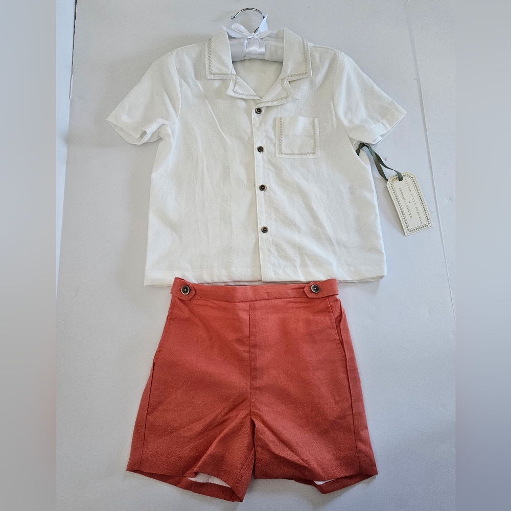 Edgehill Collection Little Boys Arlo Camp Collar Short Sleeve Woven & Shorts Set - Picture 5 of 11